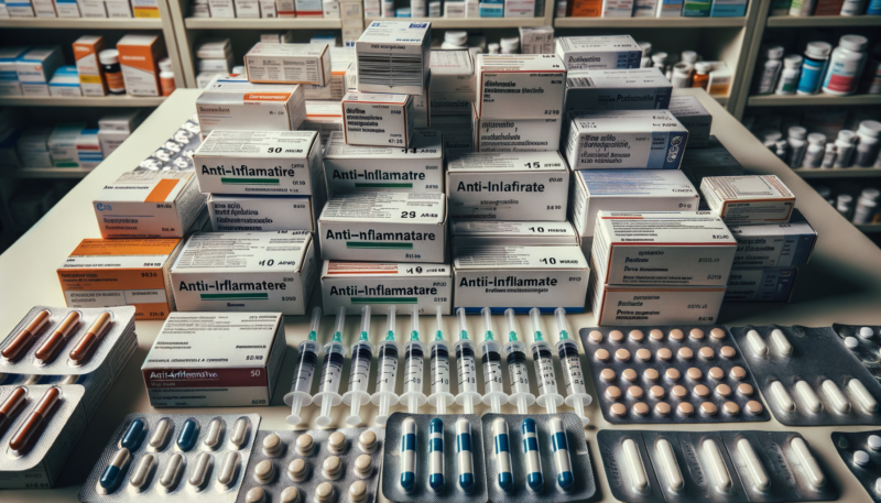 farmaci antinfiammatori, scatole, siringhe e compresse