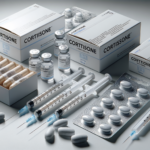 Cortisone farmaco, scatole siringhe e compresse