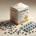 Colchicina farmaco, scatola ed alcune compresse