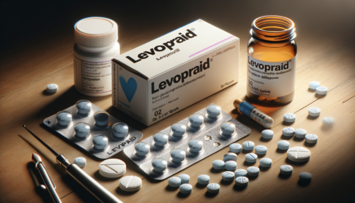 Levopraid farmaco, scatola ed alcune compresse, simile ad una fotografia