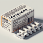 Olanzapina farmaco, scatola ed alcune compresse, simile ad una fotografia