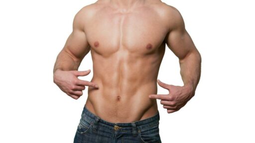 Addominali_ uomo che indica i muscoli