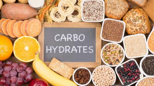 Food rich in carbohydrates, top view