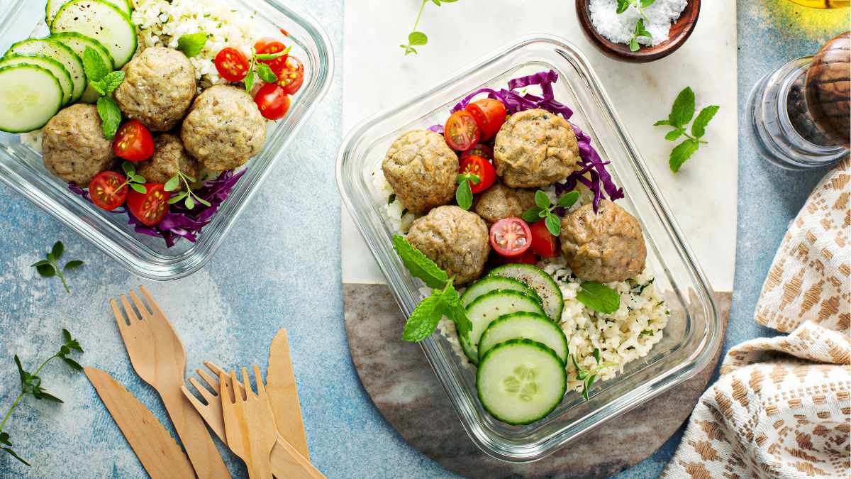 Meal prep containers with a healthy Keto diet lunch