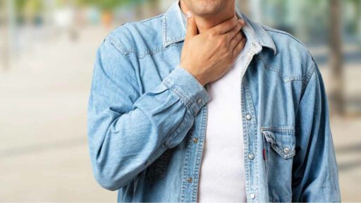 man feels bad with sore throat