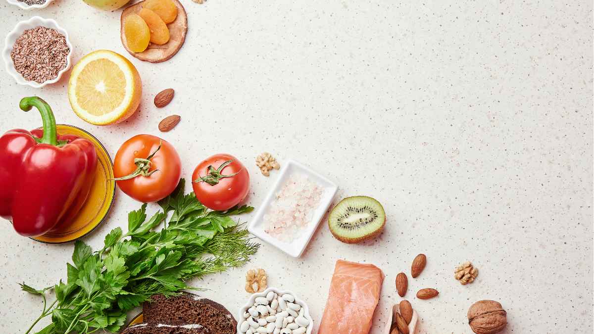 Fodmap diet - seafish, vegetables and fruits, nuts, greens, beans