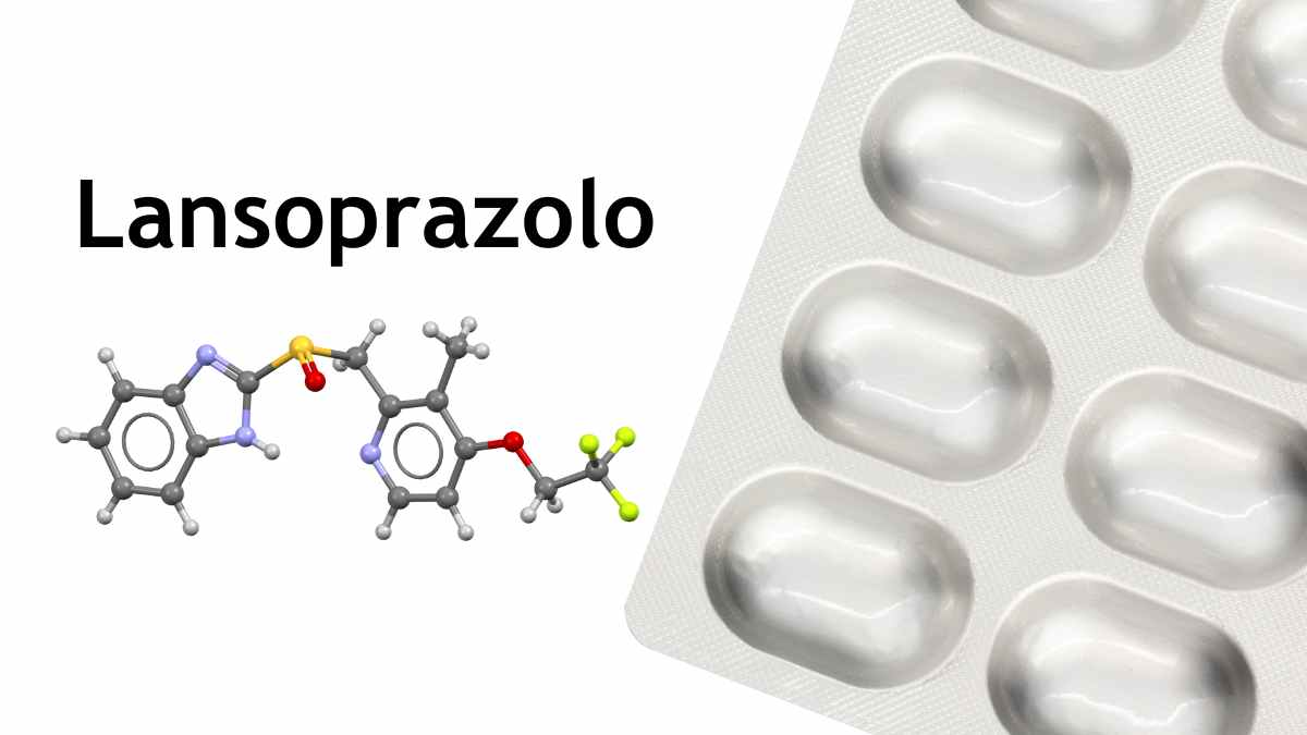 Lansoprazolo - confezione pillole e molecola 3D