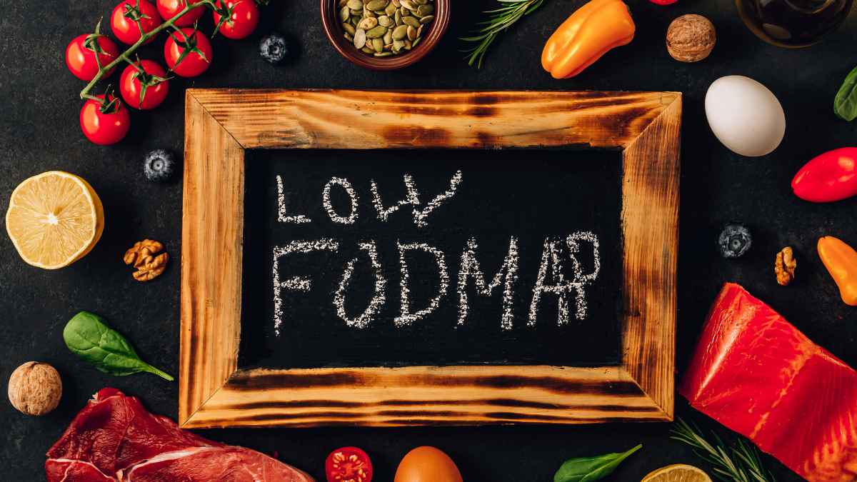 Low fodmap diet ingredients on black background