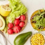 Menu for low carb, FODMAP diet food. Vegetables, fruits, greens, olives. Healthy lifestyle