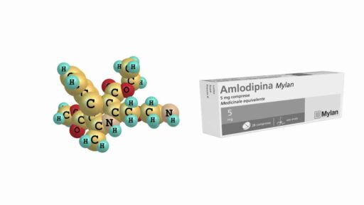 amlodipina - anteprima confezione e molecola 3D