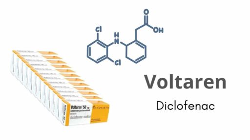 Voltaren - struttura chimica del principio attivo e anteprima confezione