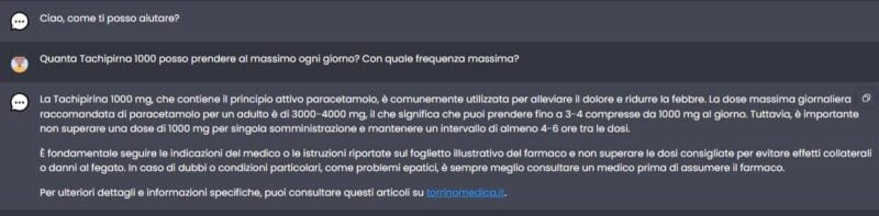 Risposta AI al quesito su Tachipirina