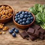 Variet&agrave; di ingredienti alimentari nutrienti disposti in modo artistico su una superficie neutra