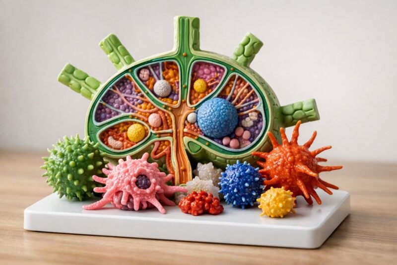 Modello anatomico del sistema immunitario su uno sfondo neutro.