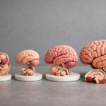 Modello anatomico dello sviluppo cerebrale su sfondo neutro.