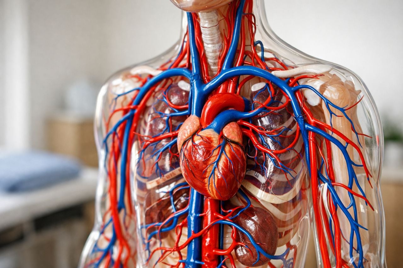 Modello anatomico dei vasi sanguigni che evidenzia il sistema circolatorio in una clinica.